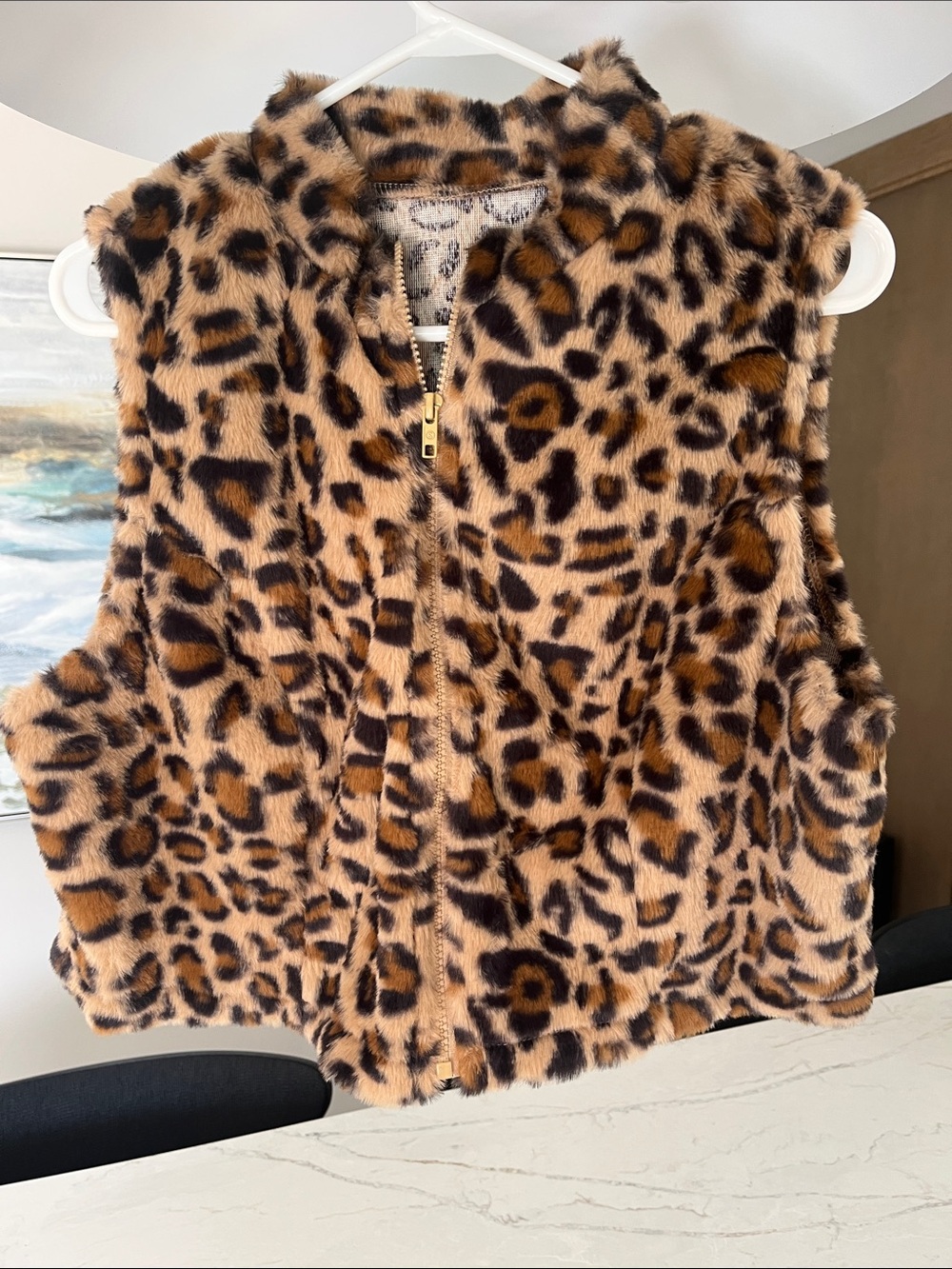 Leopard Print Faux Fur Vest - Brown/Tan